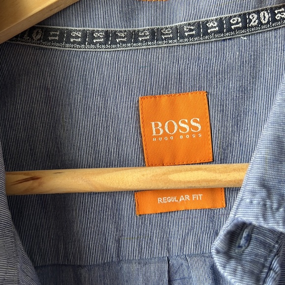 HUGO BOSS Blue Grey Cotton Button Down Shirt Size Large - Picture 2 of 16